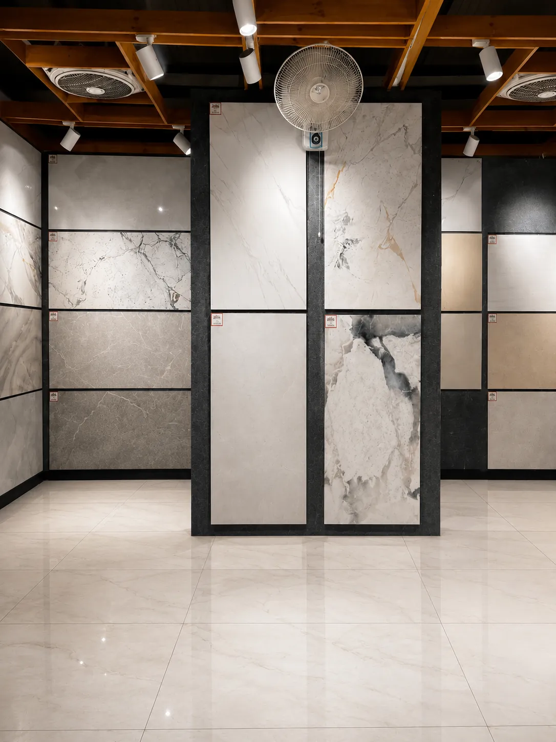 Tile display panels inside the RKS Traders showroom